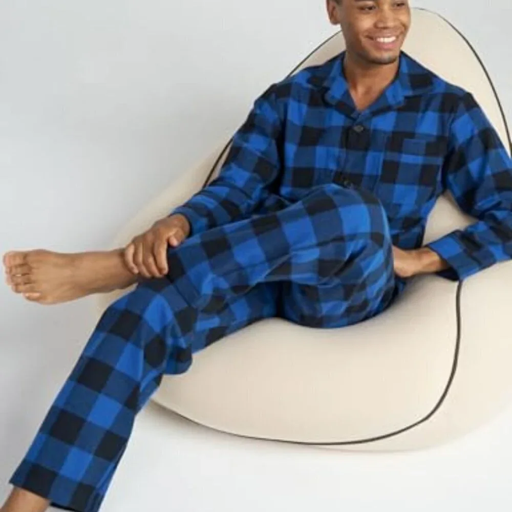 Men's Flannel Pajama Set Classic Cozy Lounge Sleepwear Long Sleeve